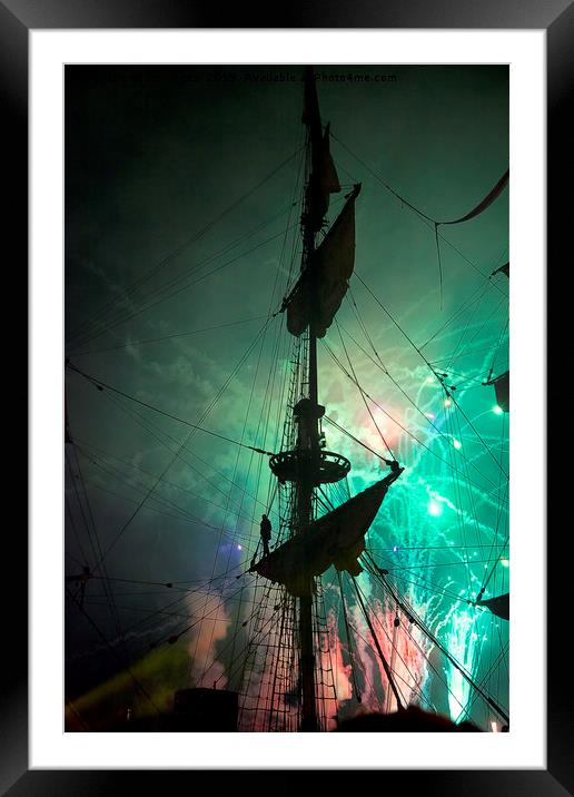 Fireworks and Tall Ships Framed Mounted Print by Jim Jones