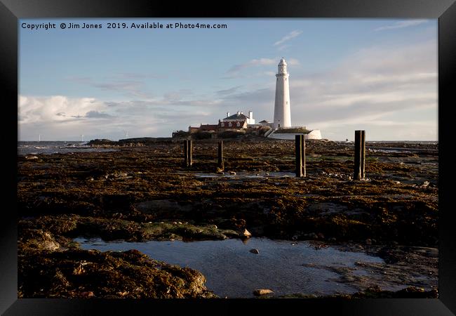 Blustery morning at St Mary's Island Framed Print by Jim Jones