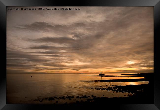 Golden Dawn at St Mary's Island Framed Print by Jim Jones