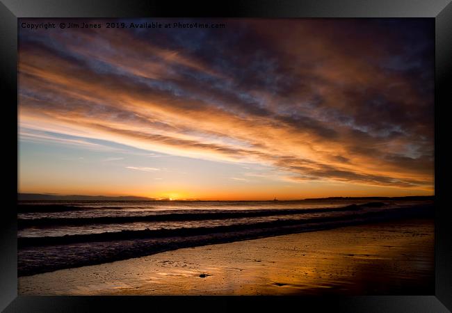 Daybreak on the beach Framed Print by Jim Jones