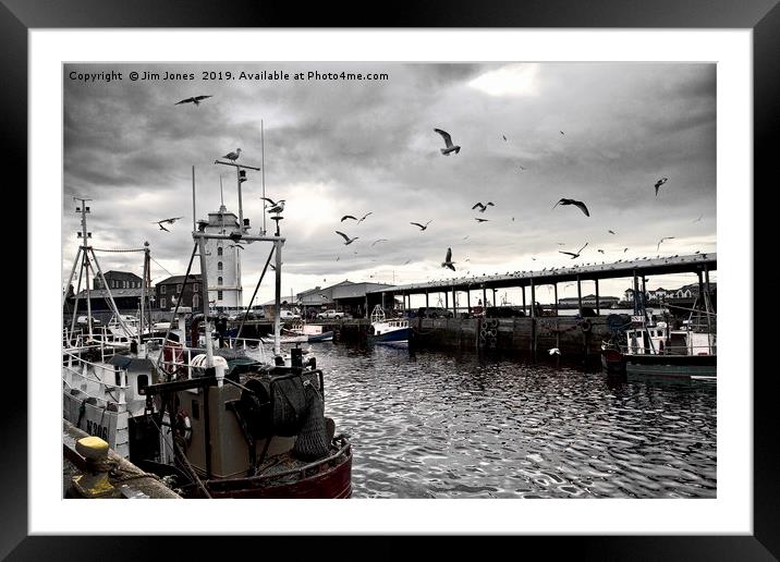 North Shields Fish Quay with just a hint of colour Framed Mounted Print by Jim Jones