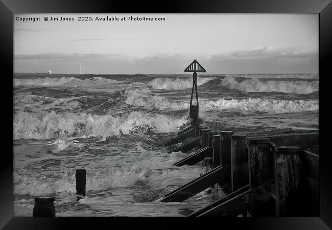 North Sea Storm in Black and White Framed Print by Jim Jones