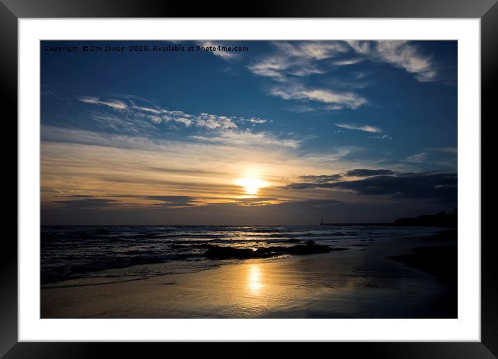 Tynemouth Long Sands Sunrise. Framed Mounted Print by Jim Jones