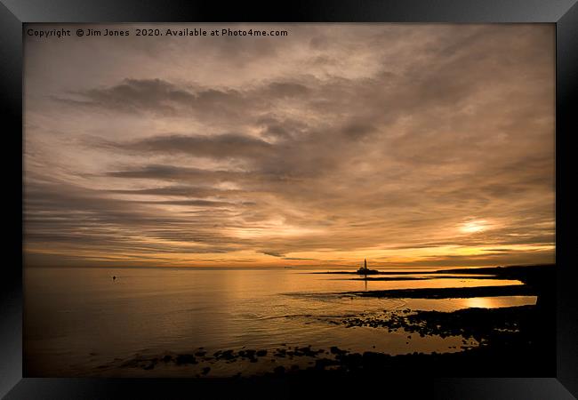 Sunrise over St Mary's Island Framed Print by Jim Jones