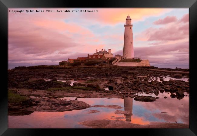 St Mary's Island under a pastel sky Framed Print by Jim Jones