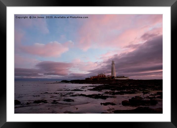 St Mary's Island under a pastel sky (2) Framed Mounted Print by Jim Jones