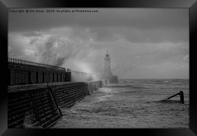 Storm over Tynemouth Pier Framed Print by Jim Jones
