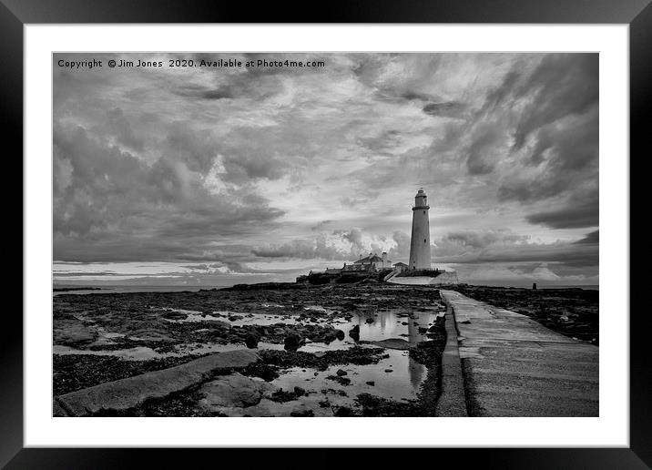 St Mary's Island in black and white Framed Mounted Print by Jim Jones
