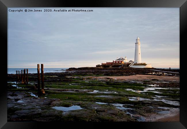 St Mary's Island and Lighthouse Framed Print by Jim Jones