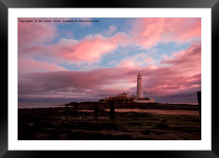 Pink and Blue sunrise at St Mary's Island Framed Mounted Print by Jim Jones