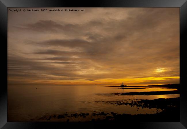Golden Sunrise over St Mary's Island Framed Print by Jim Jones