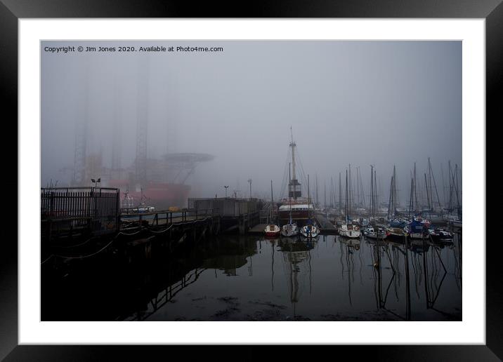 Ghost Ship at the Marina Framed Mounted Print by Jim Jones