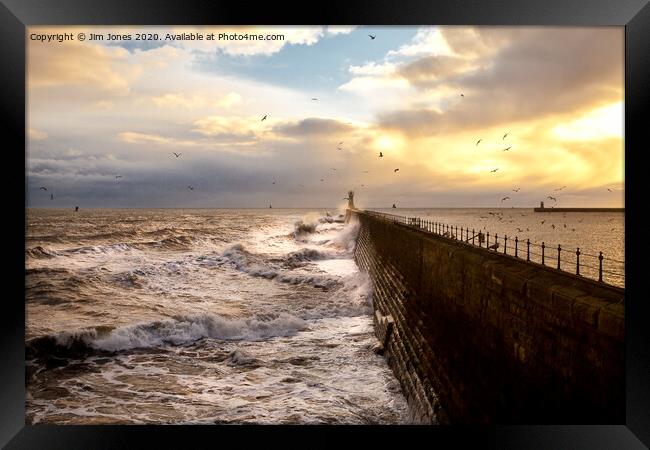Stormy weather at Tynemouth Pier Framed Print by Jim Jones