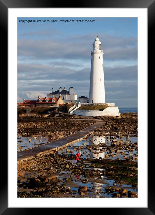 Looking for rock pools at St Mary's Island Framed Mounted Print by Jim Jones
