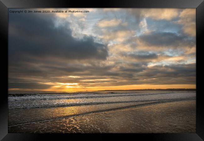 December sunrise on Seaton Sluice beach Framed Print by Jim Jones