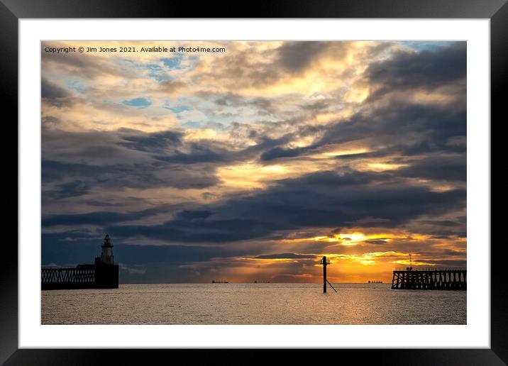 Between the Piers at Sunrise Framed Mounted Print by Jim Jones