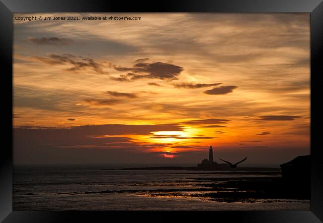 Sunrise over St Mary's Island Framed Print by Jim Jones