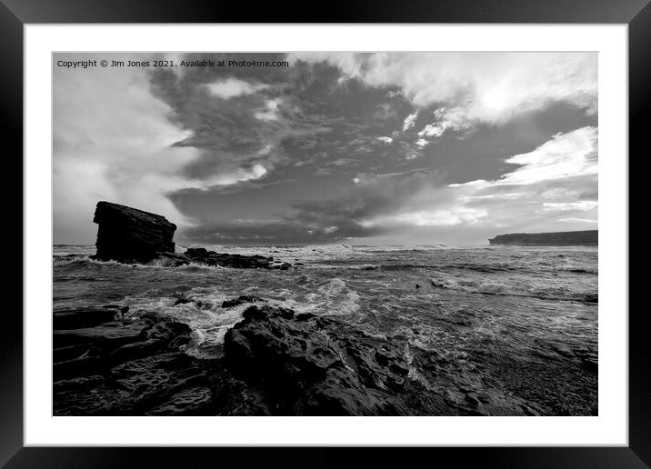 Collywell Bay storm in Monochrome Framed Mounted Print by Jim Jones