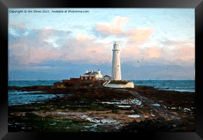 Artistic St. Mary's Island and Lighthouse Framed Print by Jim Jones