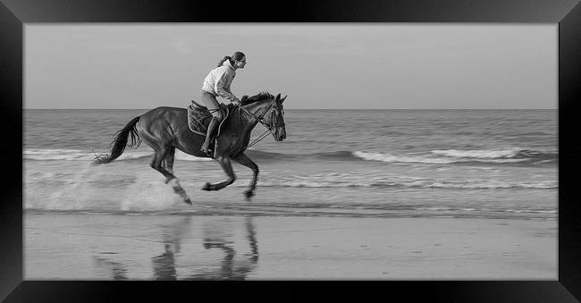 Galloping horse on a beach Framed Print by Ian Jones