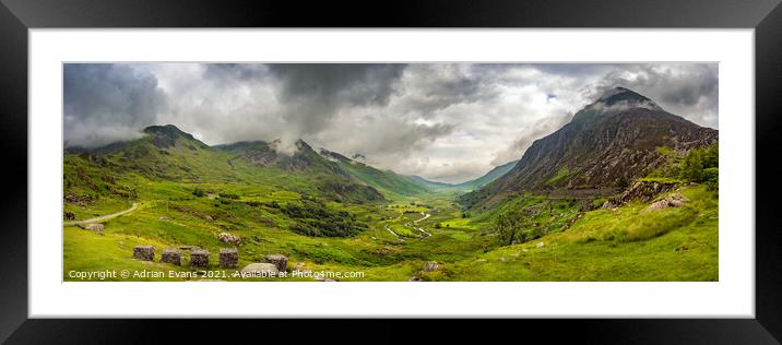 Nant Ffrancon Valley Snowdonia Panorama Framed Mounted Print by Adrian Evans