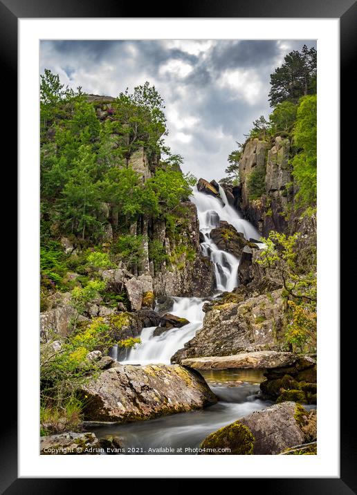 Ogwen River Waterfall Snowdonia  Framed Mounted Print by Adrian Evans