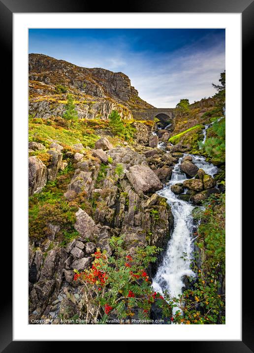 Ogwen Waterfall Snowdonia  Framed Mounted Print by Adrian Evans