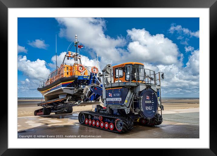 Launching Rhyl Lifeboat Framed Mounted Print by Adrian Evans