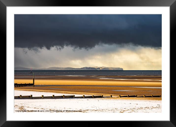 Snow Beach And A Storm Wales Framed Mounted Print by Adrian Evans