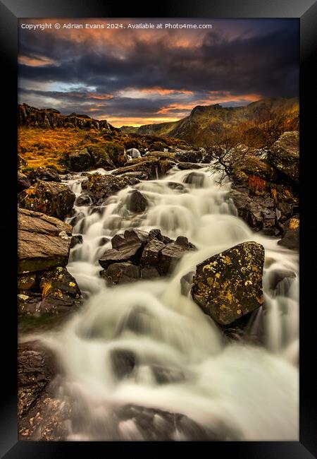 Snowdonia Rapids Sunset Framed Print by Adrian Evans