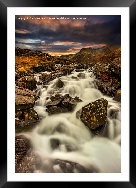 Snowdonia Rapids Sunset Framed Mounted Print by Adrian Evans