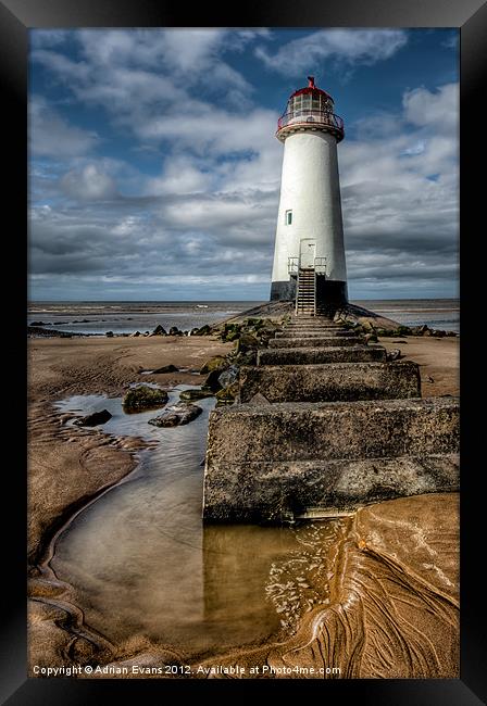 Lighthouse Steps Framed Print by Adrian Evans