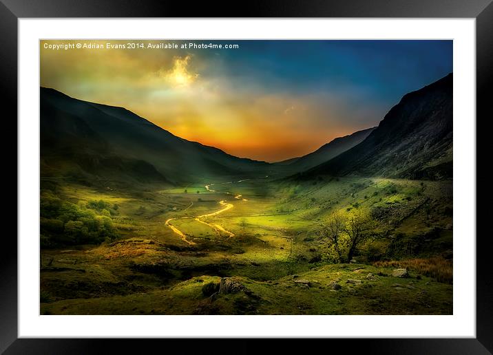 Nant Ffrancon Pass Snowdonia Framed Mounted Print by Adrian Evans