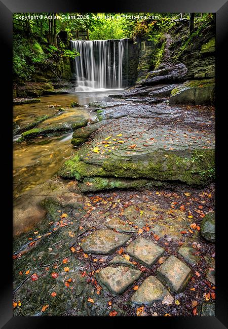 Woodland Waterfall Framed Print by Adrian Evans