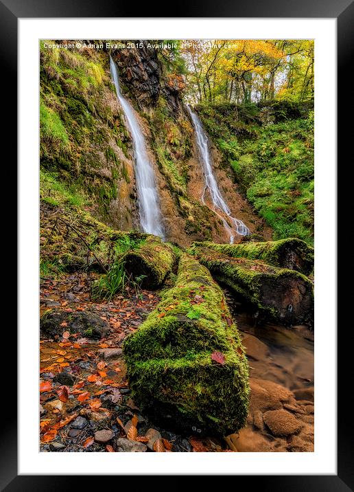 Grey Mares Tail Waterfall Framed Mounted Print by Adrian Evans