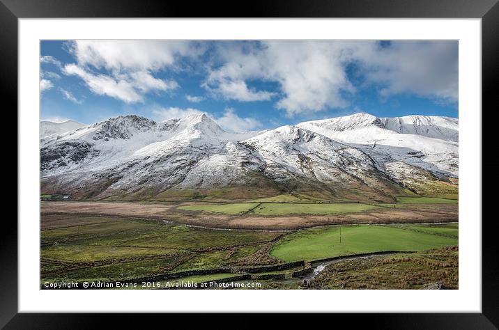 Nant Ffrancon Pass Snowdonia Winter Framed Mounted Print by Adrian Evans