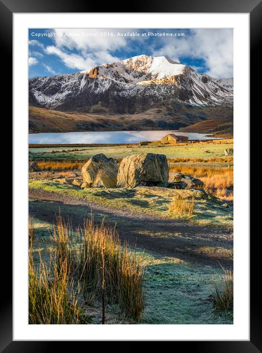 Valley Sunlight Llyn Ogwen Snowdonia  Framed Mounted Print by Adrian Evans