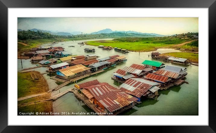Thai Floating Village Framed Mounted Print by Adrian Evans