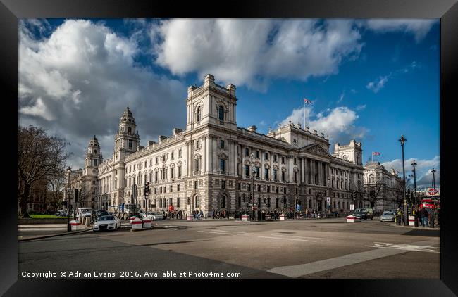 Her Majestys Treasury London Framed Print by Adrian Evans