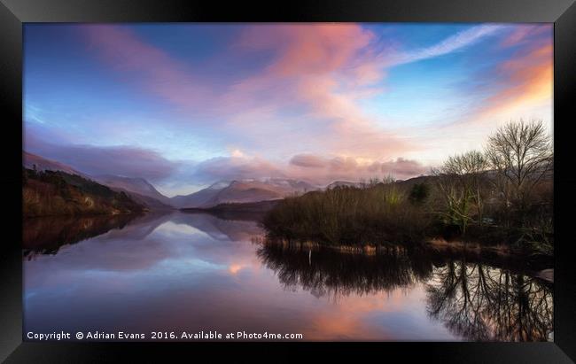Padarn lake Llanberis Sunset  Framed Print by Adrian Evans
