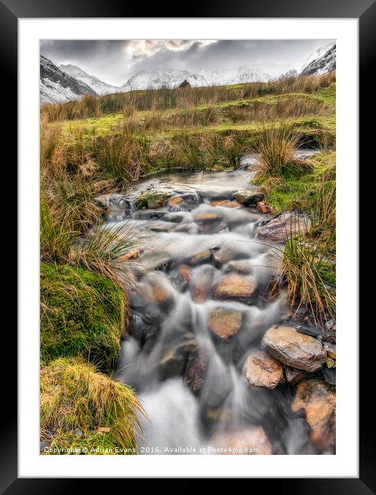 Winter Stream Snowdonia  Framed Mounted Print by Adrian Evans