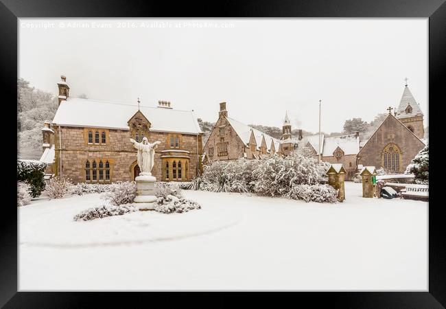 Snow at Pantasaph Friary Wales Framed Print by Adrian Evans