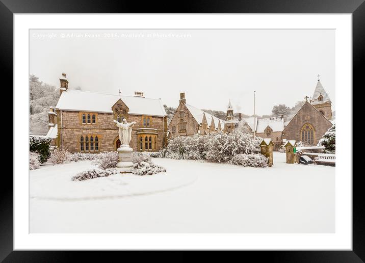 Snow at Pantasaph Friary Wales Framed Mounted Print by Adrian Evans