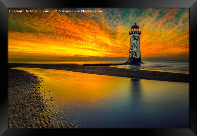 Evening Delight Talacre Lighthouse Framed Print by Adrian Evans