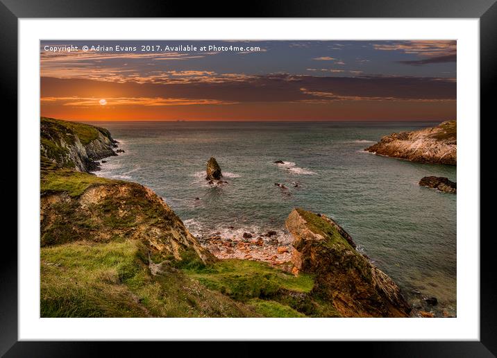 Rhoscolyn Sunset Bay Framed Mounted Print by Adrian Evans