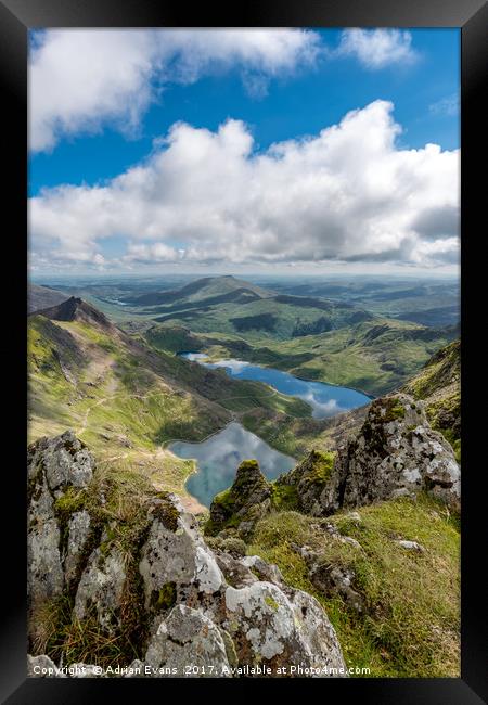 Mountain and Lakes Snowdonia  Framed Print by Adrian Evans