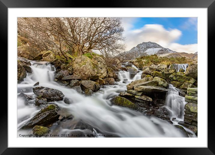 Tryfan Mountain Rapids Framed Mounted Print by Adrian Evans
