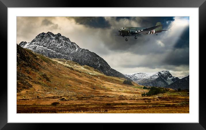 Douglas Dakota Aircraft At Tryfan Snowdonia Framed Mounted Print by Adrian Evans
