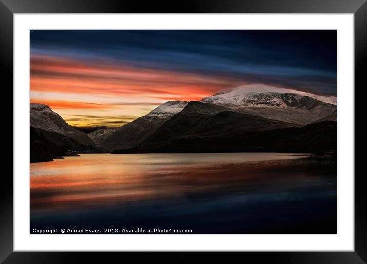 Lake Sunset Snowdonia Framed Mounted Print by Adrian Evans