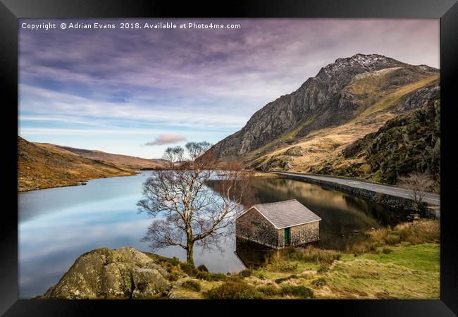Lake and Moon Snowdonia  Framed Print by Adrian Evans